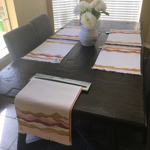 TSS Pink & Mustard Wavy Lines Placemat Set of 4 - Picture 5 of 5